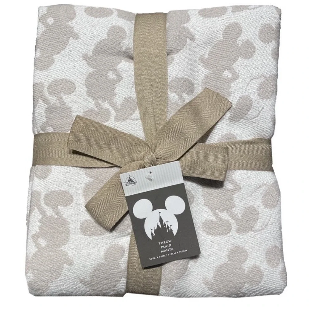Disney Throw Blanket - Homestead Mickey - Tan & White- New W/Tags